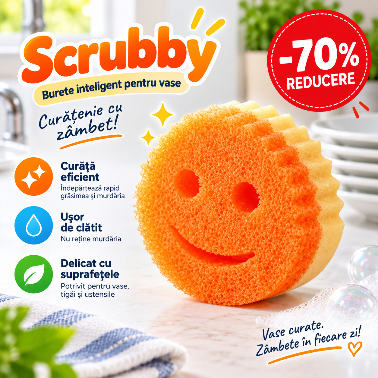 Scrubby™ – Burete Inteligent pentru Vase, Tigăi și Bucătărie
