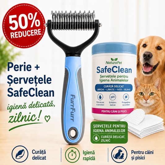FurFurr™ – Perie Profesională pentru Câini și Pisici + 50 Servetele pentru Igiena Animalelor CADOU
