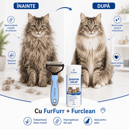 FurFurr – Perie Profesională pentru Câini și Pisici + Șampon Uscat Cadou